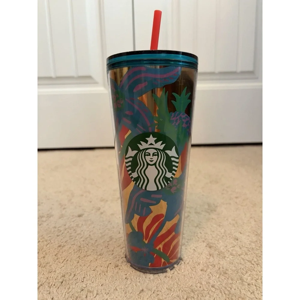 Starbucks 2022 Forest Dream Aqua Terra Floral‎ Cold Cup Tumbler Venti 24oz
